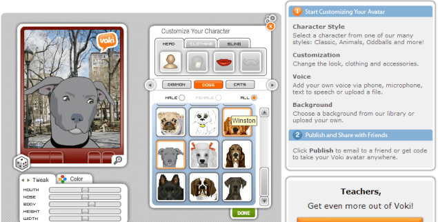 Screenshot from Voki.com